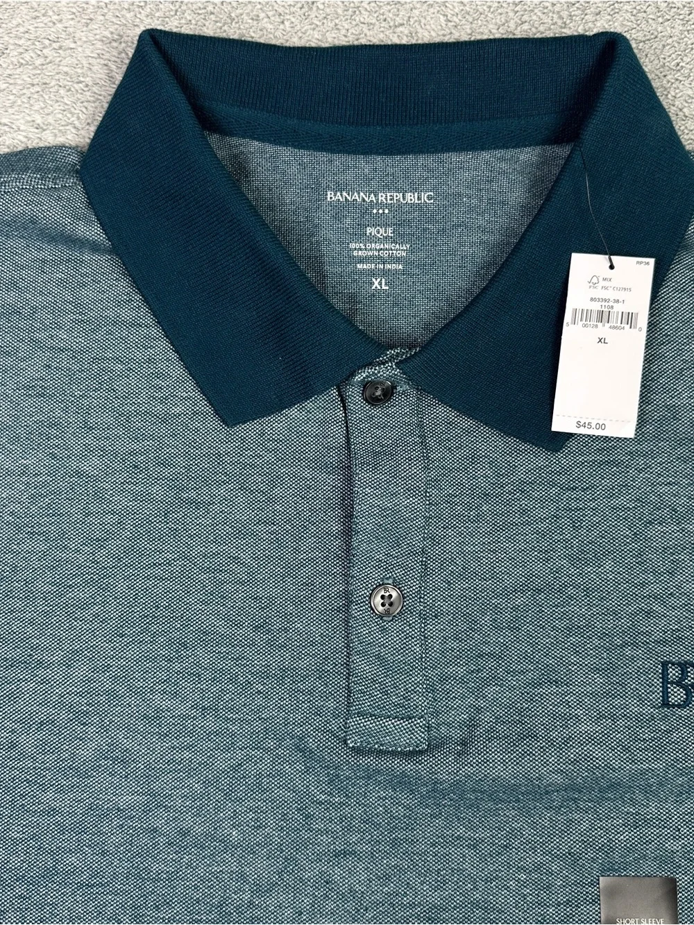 Lot of 2 Banana Republic Pique Polo Shirt Mens XL Green Navy Organic Cotton NEW
